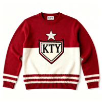 Nouvelle Arrivée Pull en Tricot Rouge Crème KTY avec Patch Brodé KTY Shield Col Rond
