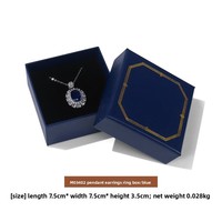 Boîte à bijoux carrée multifonction élégante avec 2 boîtes rigides pour bagues, boucles d'oreilles et colliers, boîte en papier bleue avec logo