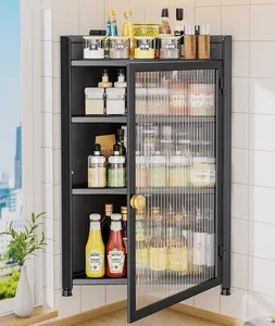 Kitchen Corner Spice Bottle Organizer Nail-Free Wall Mounted With Cabinet Door Layered Shelves Bathroom Triangle Cabinet