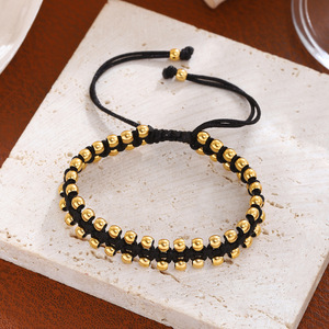 Pulseira de Macramê Ajustável em Cordão Preto Trançado Feita à Mão com Detalhes em Prata para Mulheres e Homens - Product Image 1