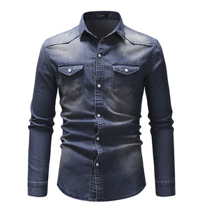 <span class=keywords><strong>Camicia</strong></span> di <span class=keywords><strong>Jeans</strong></span> a maniche lunghe di alta qualità <span class=keywords><strong>camicia</strong></span> da uomo in cotone tinta unita primavera per uomo camicie da uomo Casual primavera - Product Image 1