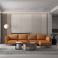 11-teiliges L-förmiges Sofa-Set aus Vollnarbenleder mit Eckdesign, linke/rechte Chaiselongue + Ottoman, schlanke schwarze Beine, kundenspezifisch OEM/ODM