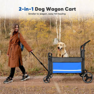 उच्च गुणवत्ता वाले नीले फोल्डेबल पोर्टेबल एल्यूमीनियम लक्जरी फैशन जिपर पालतू कुत्ते वैगन ट्रॉली वाहक कुत्ते के साथ वाहक - Product Image 4