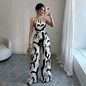 PASUXI 2026 Tuta Estiva da <span class=keywords><strong>Donna</strong></span> Versatile con Lacci in Vita, Stampa Floreale e Gamba Larga, Vestibilità Morbida - Product Image 2
