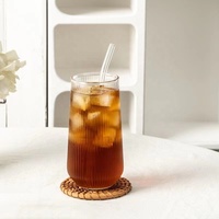 Tasse à eau en verre nervuré vertical Tasse à café résistante à la chaleur également pour boissons froides Jus Bière Cola Cadeaux