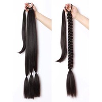 Extensions de cheveux synthétiques longues et droites enveloppant brun et noir pré-tressé Jumbo queue de cheval résistant à la chaleur postiche