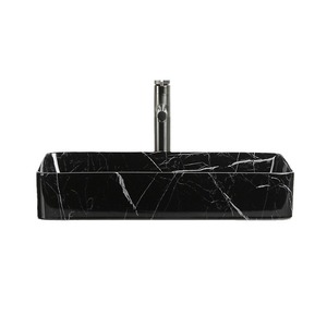 Lavabo de Cerámica Cuadrado Negro para Baño, Lavabo de Una Pieza para Encimera, Acabado Brillante, Montaje de Grifo de un Solo Orificio - Product Image 1