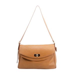 फ्लैप और मेटल लॉक के साथ क्लासिक भूरे रंग की वास्तविक चमड़े के कंधे की थैली, महिलाओं का क्रॉसबॉडी टोट हैंडबैग - Product Image 1