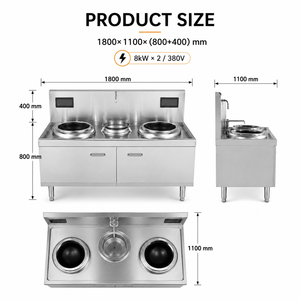 Cuisinière professionnelle électrique double brûleur à foyer unique pour wok, en acier inoxydable, pour cuisine de restaurant - Product Image 3