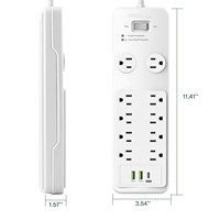 10 Prizli 15A Akım Korumalı ve Açma/Kapama Düğmeli Priz Çoklayıcı, 2 USB-A + 1 USB-C PD20W Şarj Portlu, Ev ve Seyahat Kullanımı İçin