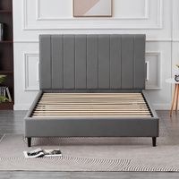 Juego de Muebles de Dormitorio de Lujo, Cama Doble, Queen Size, King Size, Plataforma Ahorradora de Espacio, Tapizada en Tela de Terciopelo