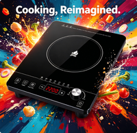 Kompor Induksi 2200W Kontrol Sentuh & Kenop Ganda Kaca Kristal Kelas A 7 Mode Memasak Kompor Meja Rumah Tangga
