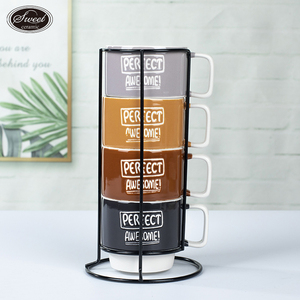 Taza de porcelana de <span class=keywords><strong>capuchino</strong></span> nórdico, Taza de cerámica apilable esmaltada con área de impresión personalizada grande, tazas de café de cerámica retro apilables - Product Image 6