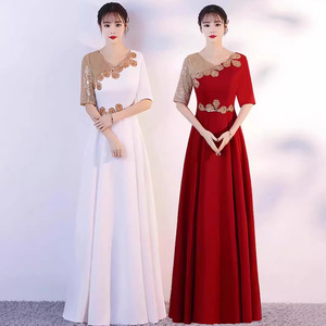 Women Long Performance Dress Red White Royal Blue 3D Stereoscopic Patterns Stage Costume Choir Recitation Gown - Product Image 2