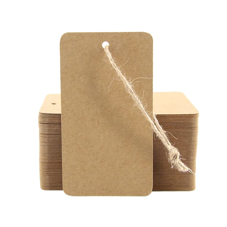 Etiquetas colgantes de papel kraft marrón personalizadas, reciclables, ecológicas, para ropa y embalaje