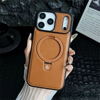 Nouveautés : Étui de téléphone en cuir PU avec support anneau métallique pliable pour iPhone 17, 16, 14, 13, 12 Pro Max, 15 Plus – Coque antichoc magnétique