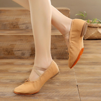 Sepatu Balet Kanvas Lembut Nyaman dengan Sol Kulit Sapi untuk Anak Perempuan