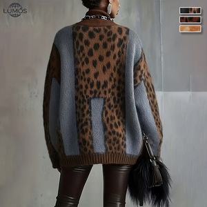 Suéter Vintage de Punto con Estampado de Leopardo, Cuello Alto, Manga Larga, de Poliéster, Grueso, Holgado, Estilo Retro, para Otoño/Invierno - Product Image 2