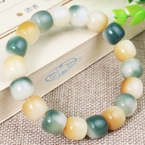 Pulsera de raíz de Bodhi verde y amarilla Putigen, 18 cuentas, 11x12 mm, unisex, para uso diario - Product Image 4