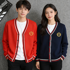Uniforme scolaire japonais, <span class=keywords><strong>pull</strong></span> en tricot marin, filles, étudiants, broderie de couronne britannique, col en V, manches longues, cardigan, hauts, garçons - Product Image 1
