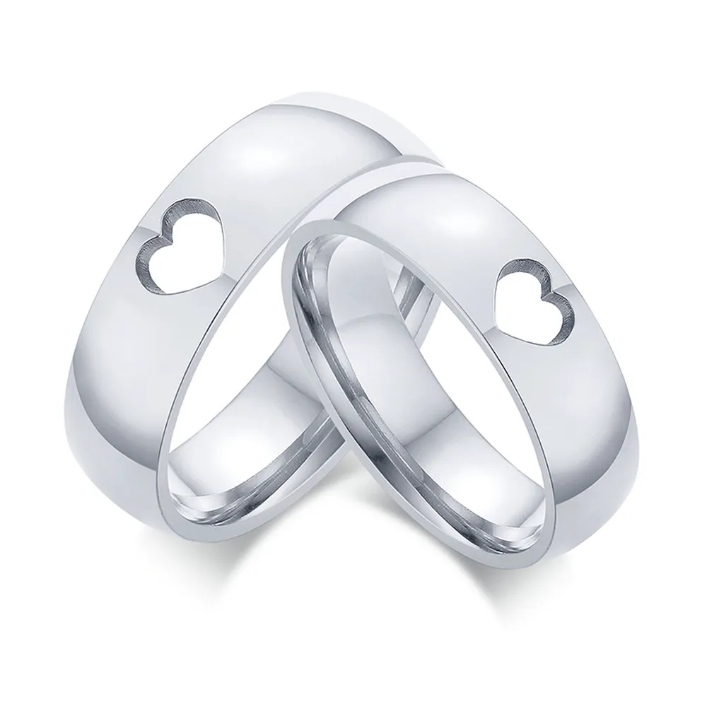 Hot Simple Heart Design Love Ring Stainless Steel Couple Ring for Engagement and Wedding