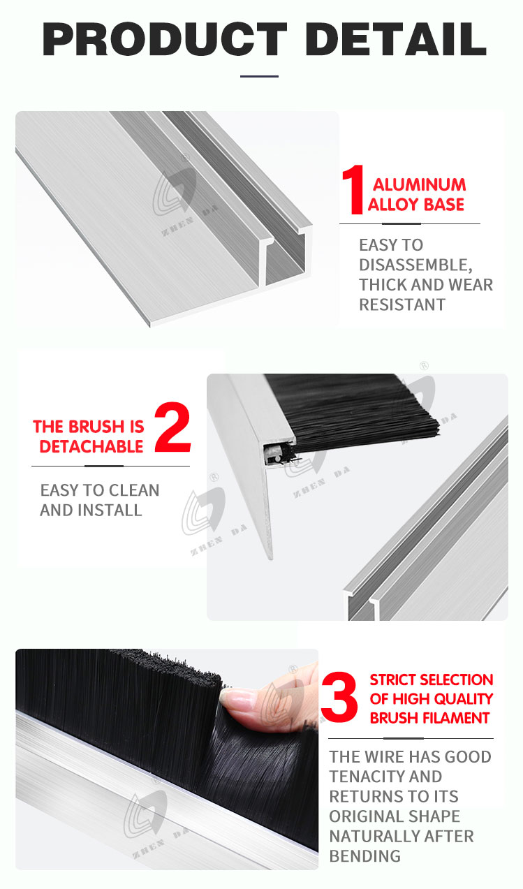 Black Nylon Bristles Metal Back Strip Brush Industrial