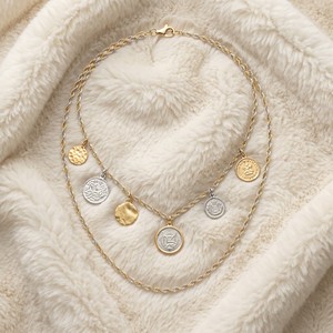 Ear enlace oem odm Wholesale Two Tone Multilayer Coin Charm Pendant Necklaces Vintage Medallion <b>Rope</b> <b>Chain</b> Jewelry For Women - Product Image 2