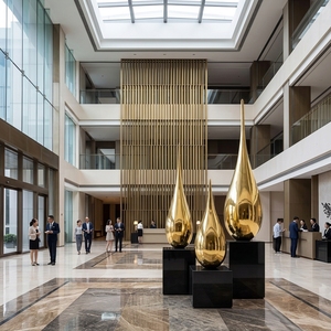 Sculpture Géante Personnalisée en Fibre de Verre en Forme de Goutte d'Eau, Statue Gouttelette en FRP Chromé pour Décoration de Paysage d'Atrium de Centre Commercial - Product Image 4