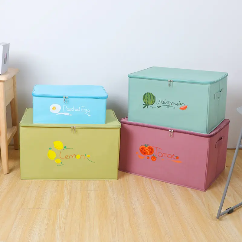 Cartoon Cube Closet Shelf Drawers Foldable Organizer Storage Box Toy Basket Container with Zip Lid and Handles