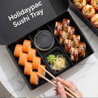 Boîte à sushi haut de gamme personnalisée avec compartiments et porte-sauce, plateau de service en papier kraft pour plats à emporter