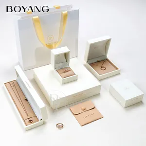 Custom Beige Luxury PU Leather Earring Ring Pendant Necklace Packaging Plastic Jewelry Box