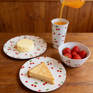 Ensemble d'assiettes en mélamine à motif cerise rond, fabricant pour dîner et dessert - Product Image 4