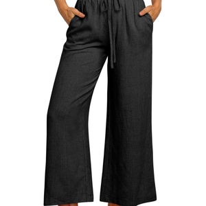 Nouveau pantalon large à taille élastique 2025, pantalon uni longueur cheville - Product Image 3