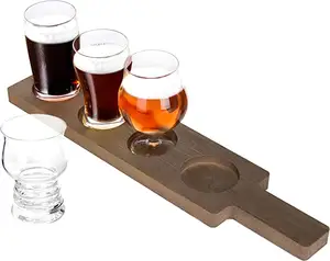 Conjunto de voo de cerveja, com remo de madeira e 5oz, kit de amostrador de óculos de cerveja