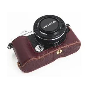 Genuine Leather Half of Body Camera Case For Olympus PEN E-P7 Half Body Camera Bag fine Leather Protective Case