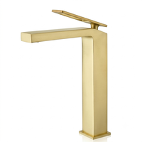 Nouvelle Arrivée Robinet de Lavabo Doré Brossé de Luxe à Poser sur le Plan, Monocommande, en Laiton, Design Moderne