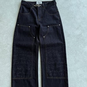 جينز دينيم عالي الجودة بتطريز زهور الكرز الأسود، تصميم مخصص بخصر مرتفع، ملابس كاجوال للشارع بطابع عتيق - Product Image 4