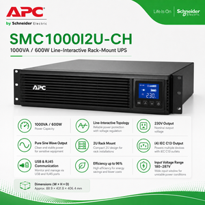 <span class=keywords><strong>APC</strong></span> <span class=keywords><strong>SMC1000I</strong></span>-2UCH 1KVA/600W 2U UPS en rack, onde sinusoïdale pure avec AVR, prises C13 et communication USB/série - Product Image 5
