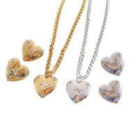 Ensemble Collier et Boucles d'Oreilles Cœur Tendance 2026 pour Mariage, Plaqué Or, Zircon, Cristal, Pendentif, Bijoux en Gros OEM US UK
