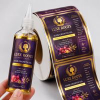 Étiquettes personnalisées imperméables pour emballages cosmétiques, impression dorée, bouteilles d'huiles essentielles pour soins capillaires, autocollants adhésifs avec logo