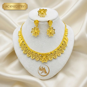 African Nigerian Bridal Style Flower Pattern Gold Plated Box <b>Chain</b> Charm Necklace Set for Women Classic Wedding Engagement Party - Product Image 1