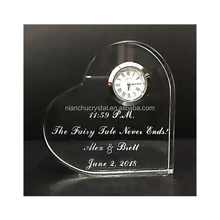 Reloj de corazón grabado con láser 3D, personalizado, regalos, recuerdo de boda de cristal, invitados