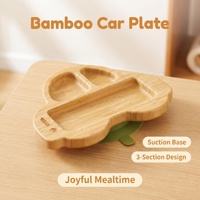 Assiette pour tout-petits en fibre de bambou naturelle, en forme de voiture de dessin animé, 3 compartiments, base antidérapante à ventouse, ustensiles d'alimentation pour bébé