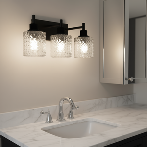 Lámpara de Pared Moderna de 2 Luces con Pantalla de Vidrio Martillado y Acabado Negro para Baño - Product Image 2