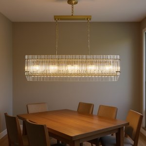 Rectangular Crystal Glass Chandelier Gold Iron Pendant <b>Ceiling</b> <b>Light</b> Large Dining Room Living Room - Product Image 2