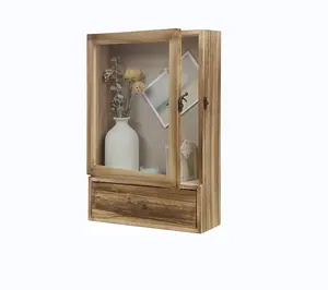 JUNJI – cadre de boîte d'ombre en bois pour exposer les images Collections médailles avec verre et tiroir sur le mur ou la table