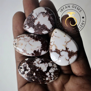 Lote de Piedras de Magnesita Jaspe Natural 100% de Caballo Salvaje, Sueltas, Pulidas, en Formas Ovaladas, Cojín, Pera y Cabujón, Marrón y Blanco, para Fabricación de Joyas - Product Image 1