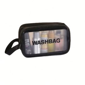 Sac de rangement pour cosmétiques, maquillage, bain et toilette, en cuir PU, PVC transparent, avec fermeture éclair, logo personnalisé - Product Image 6
