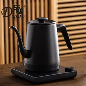 迪国流行的1000毫升黑色不锈钢电动可变温度设置鹅颈水壶倒咖啡茶