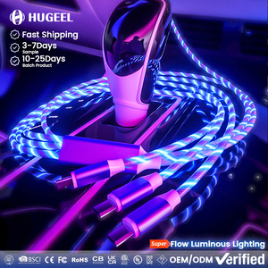 HUGEEL Cavo <span class=keywords><strong>USB</strong></span> 3 in 1 con Illuminazione LED a Flusso Luminoso per Ricarica Telefono 17 16 15 14 13 Samsung Multi Porta <span class=keywords><strong>USB</strong></span> C - Product Image 2